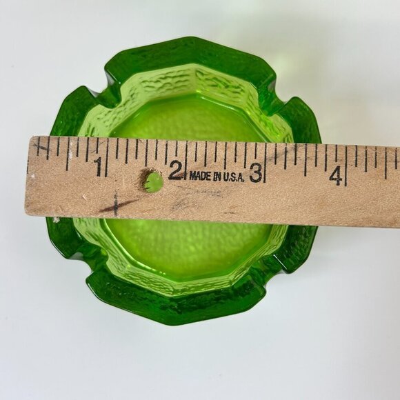 Vintage Blenko Green Glass Ashtray Set of 2 Heavy Round Pebbled Retro 4" & 6" - Picture 9 of 9